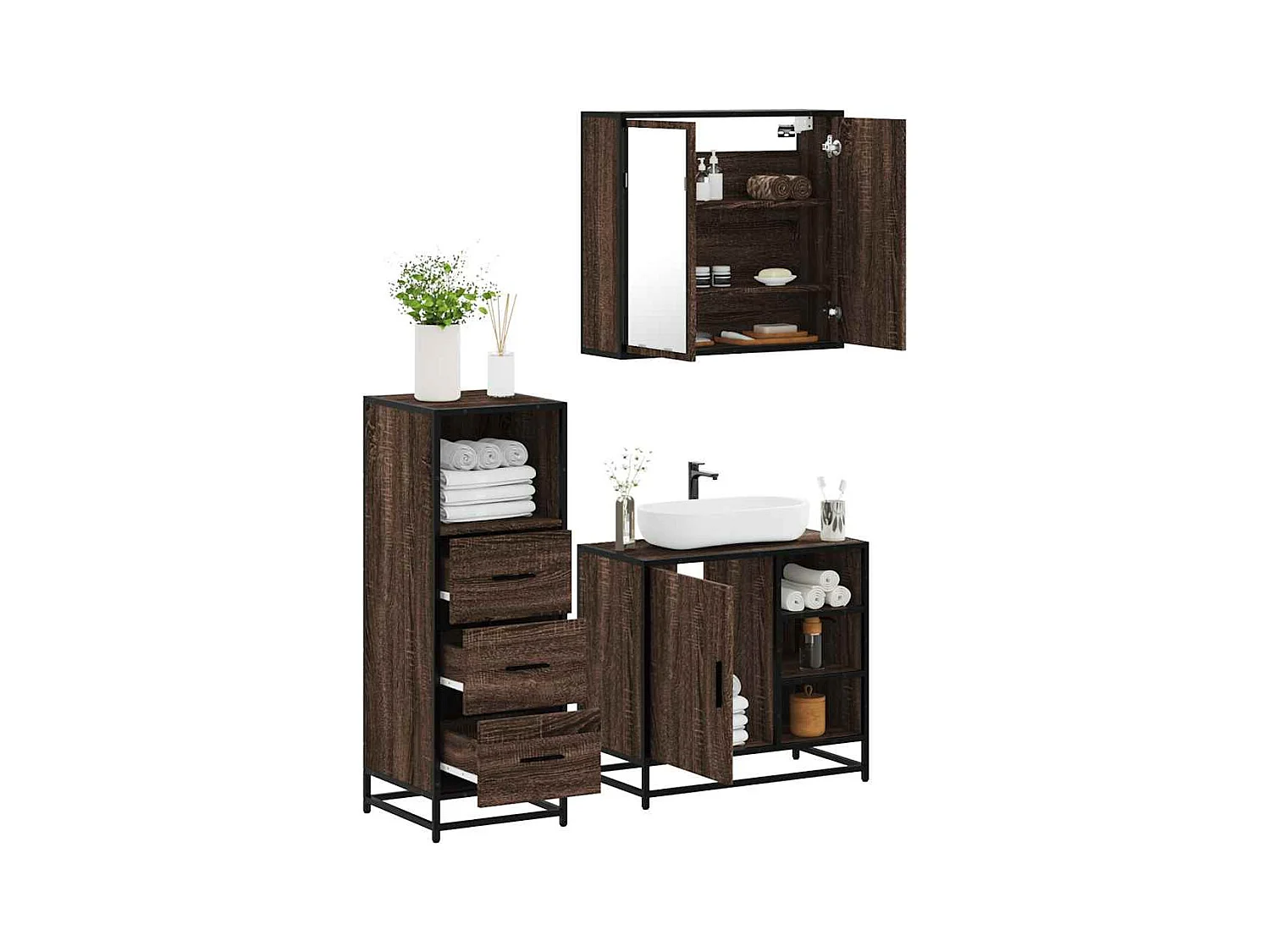 Ensemble de meubles de salle de bain 3 pcs Chêne marron