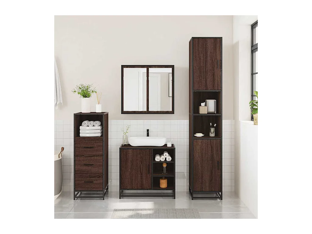 Ensemble de meubles de salle de bain 3 pcs Chêne marron