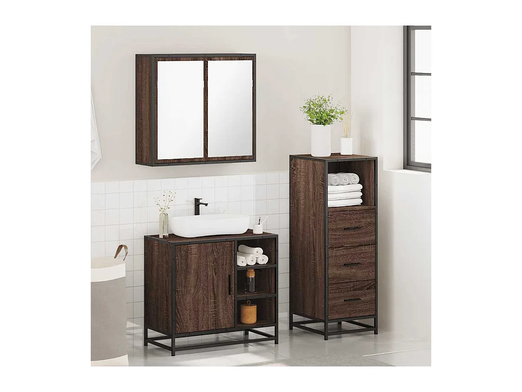 Ensemble de meubles de salle de bain 3 pcs Chêne marron