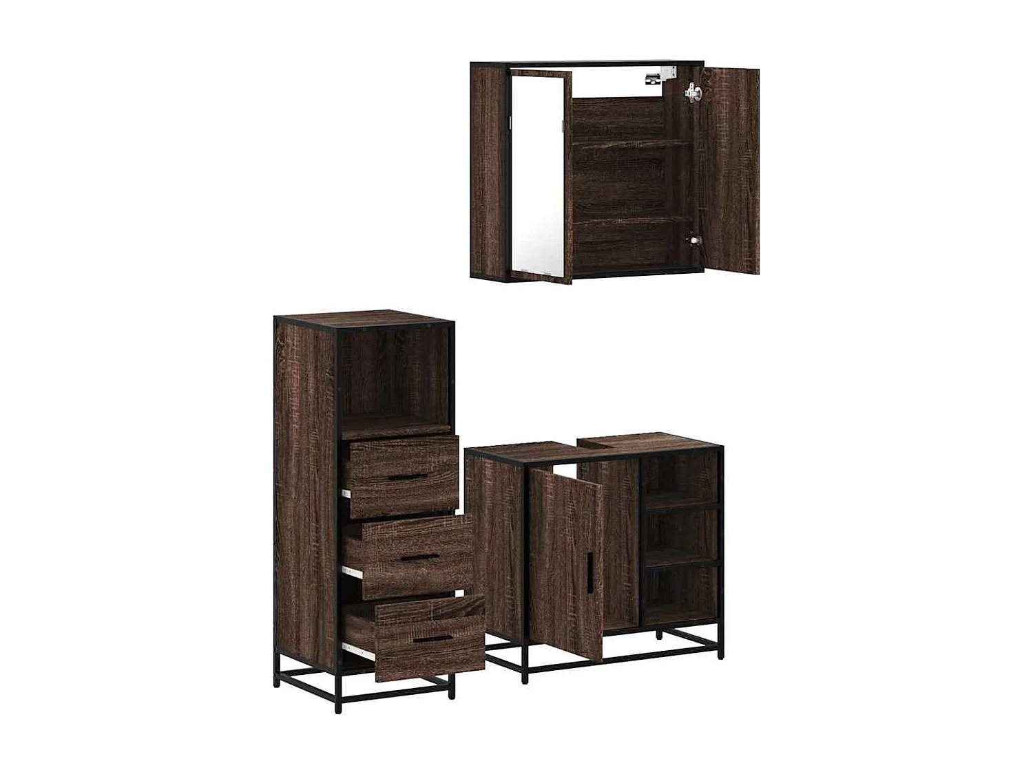 Ensemble de meubles de salle de bain 3 pcs Chêne marron