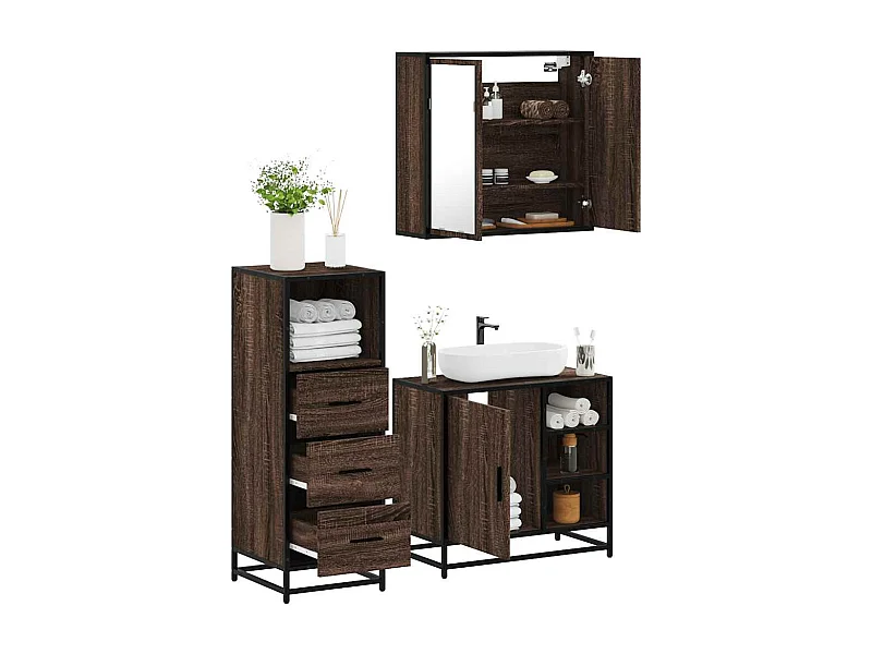 Ensemble de meubles de salle de bain 3 pcs Chêne marron