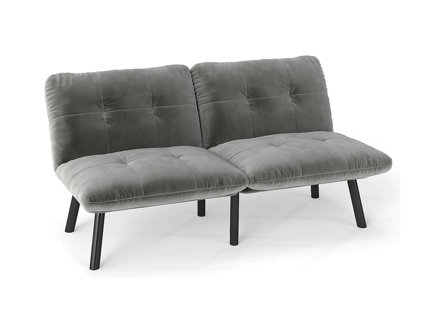 Canapé-lit 2 places convertible, design moderne, velours et métal, gris (160x81x78 cm)