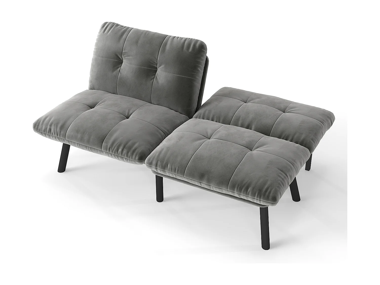 Canapé-lit 2 places convertible, design moderne, velours et métal, gris (160x81x78 cm)