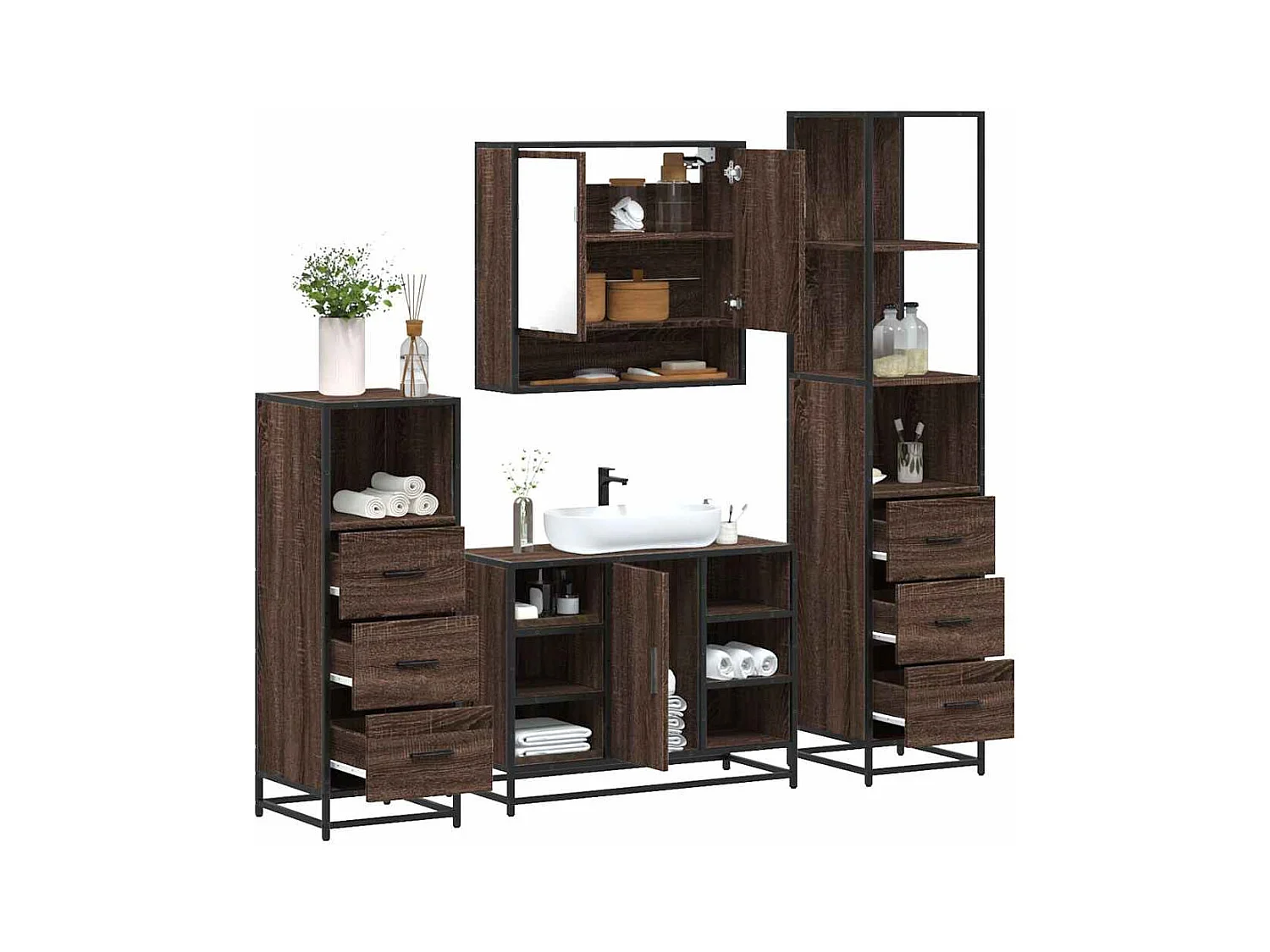 Ensemble de meubles de salle de bain 4 pcs chêne marron