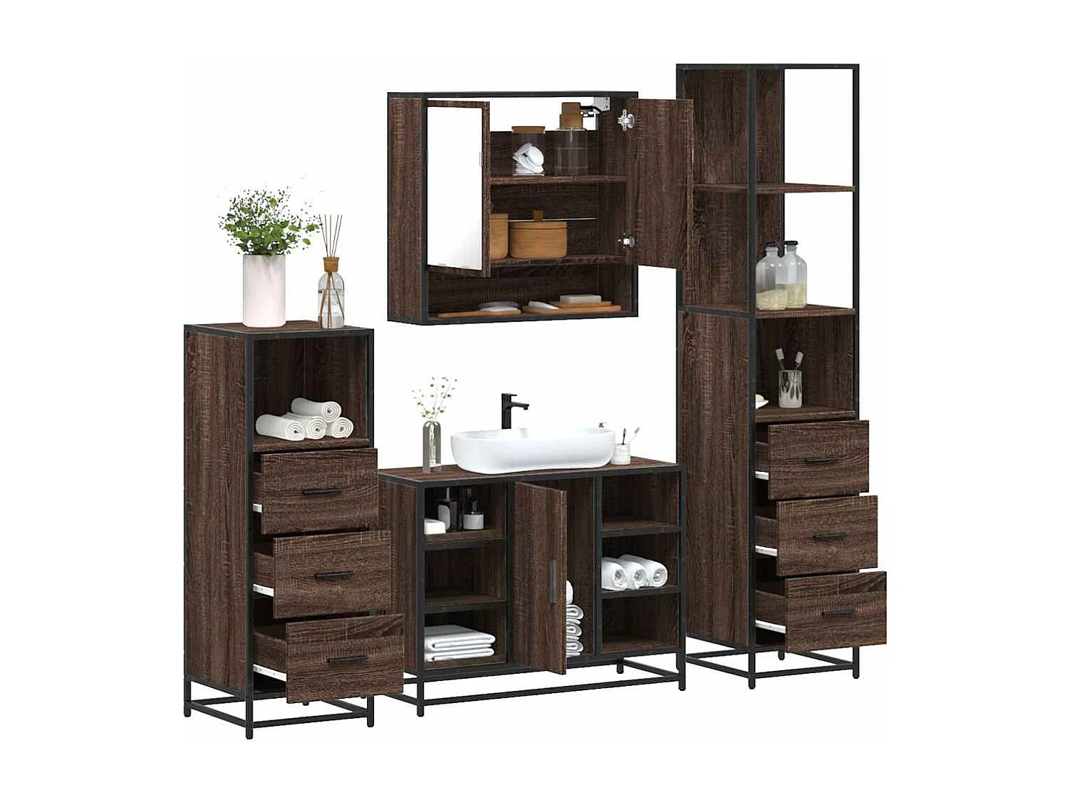 Ensemble de meubles de salle de bain 4 pcs chêne marron