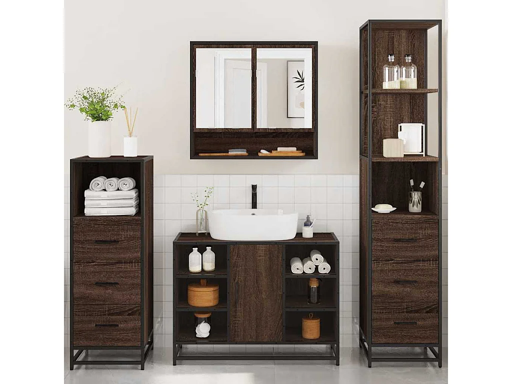 Ensemble de meubles de salle de bain 4 pcs chêne marron