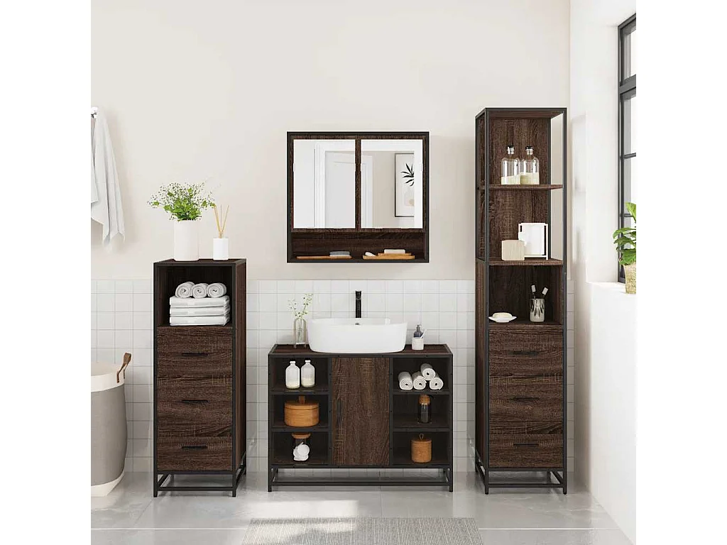 Ensemble de meubles de salle de bain 4 pcs chêne marron