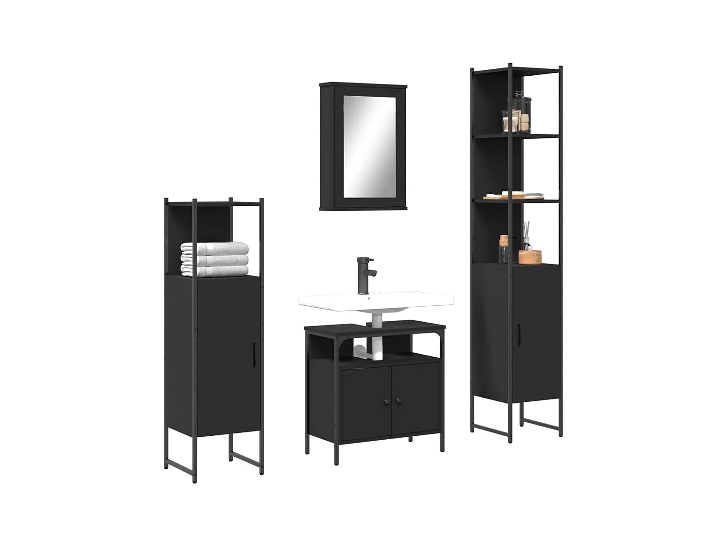 Ensemble de meubles salle de bain 4 pcs noir bois d'ingénierie