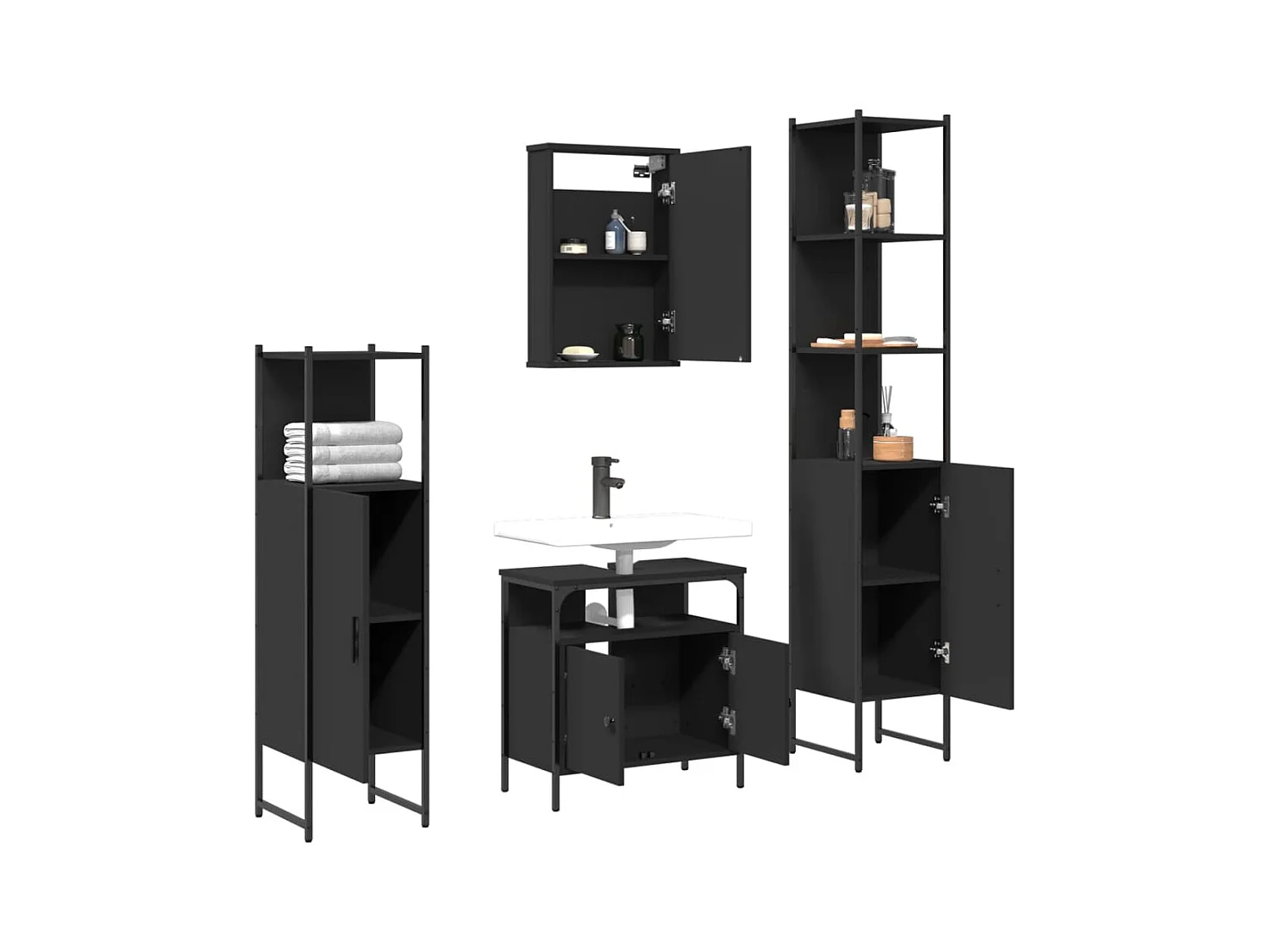 Ensemble de meubles salle de bain 4 pcs noir bois d'ingénierie