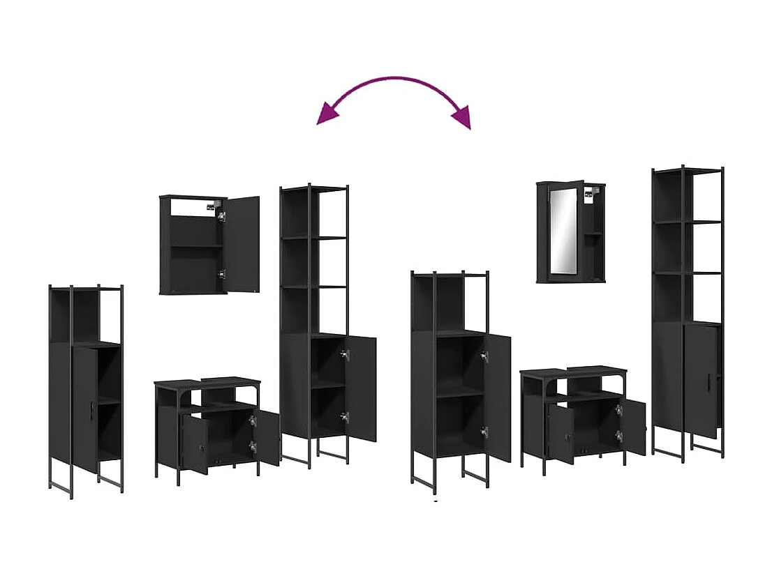 Ensemble de meubles salle de bain 4 pcs noir bois d'ingénierie