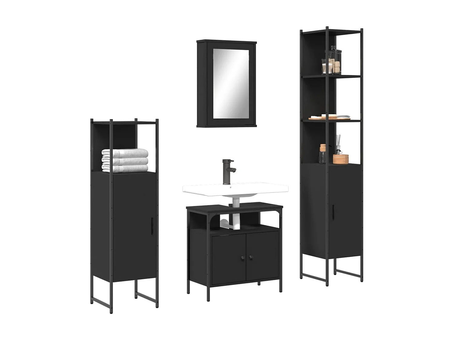 Ensemble de meubles salle de bain 4 pcs noir bois d'ingénierie