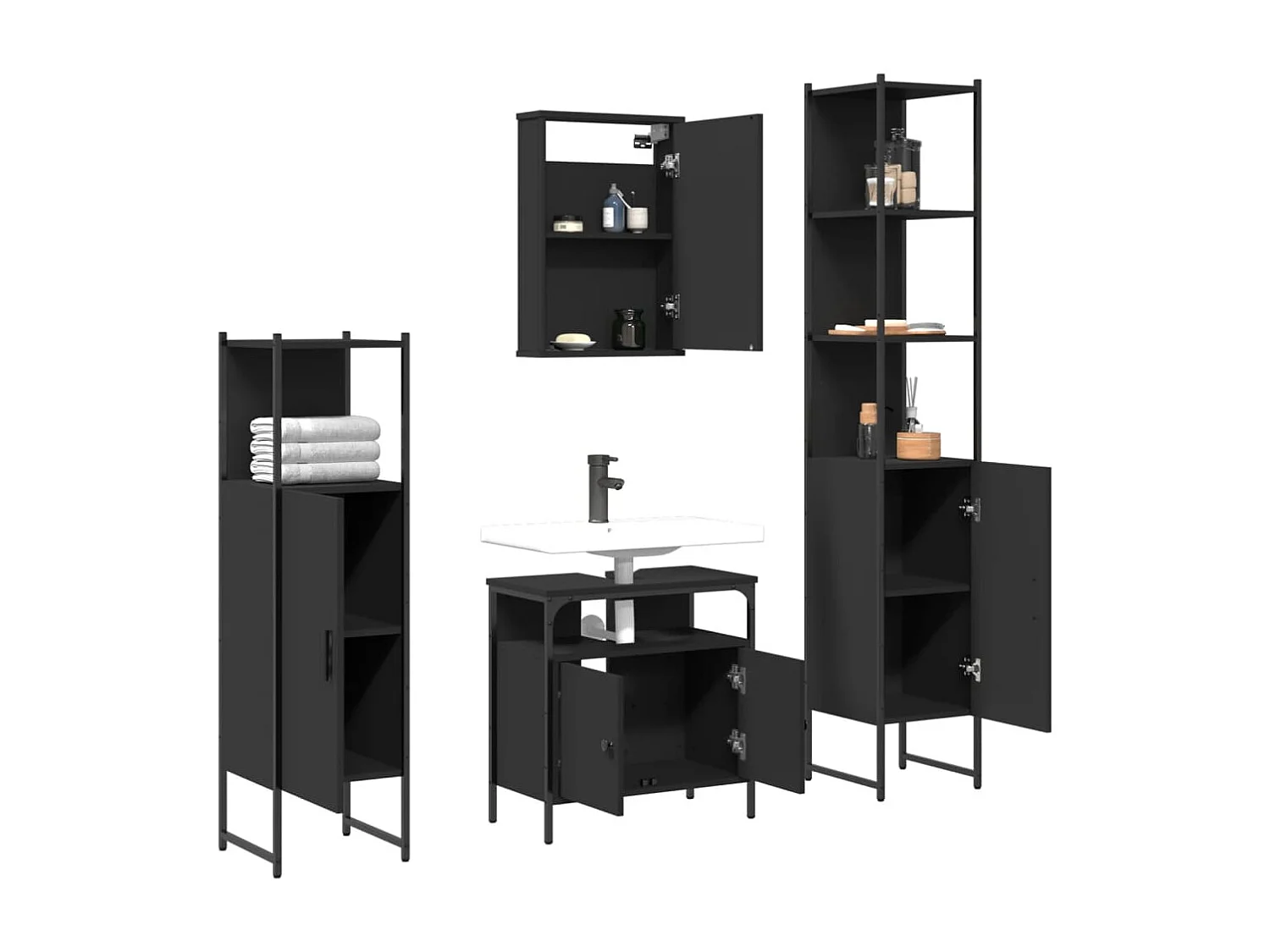 Ensemble de meubles salle de bain 4 pcs noir bois d'ingénierie