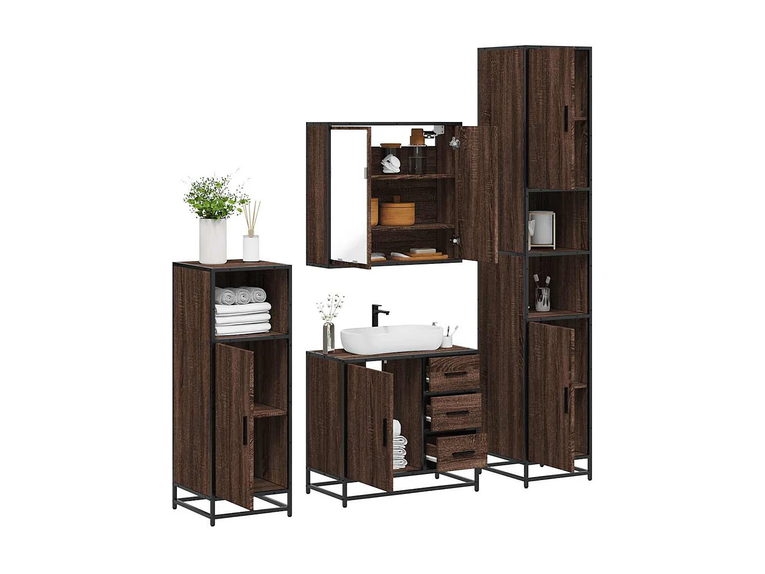 Ensemble de meubles de salle de bain 4 pcs chêne marron