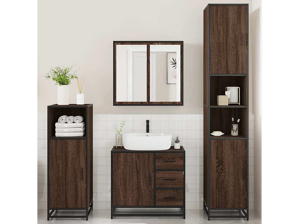 Ensemble de meubles de salle de bain 4 pcs chêne marron