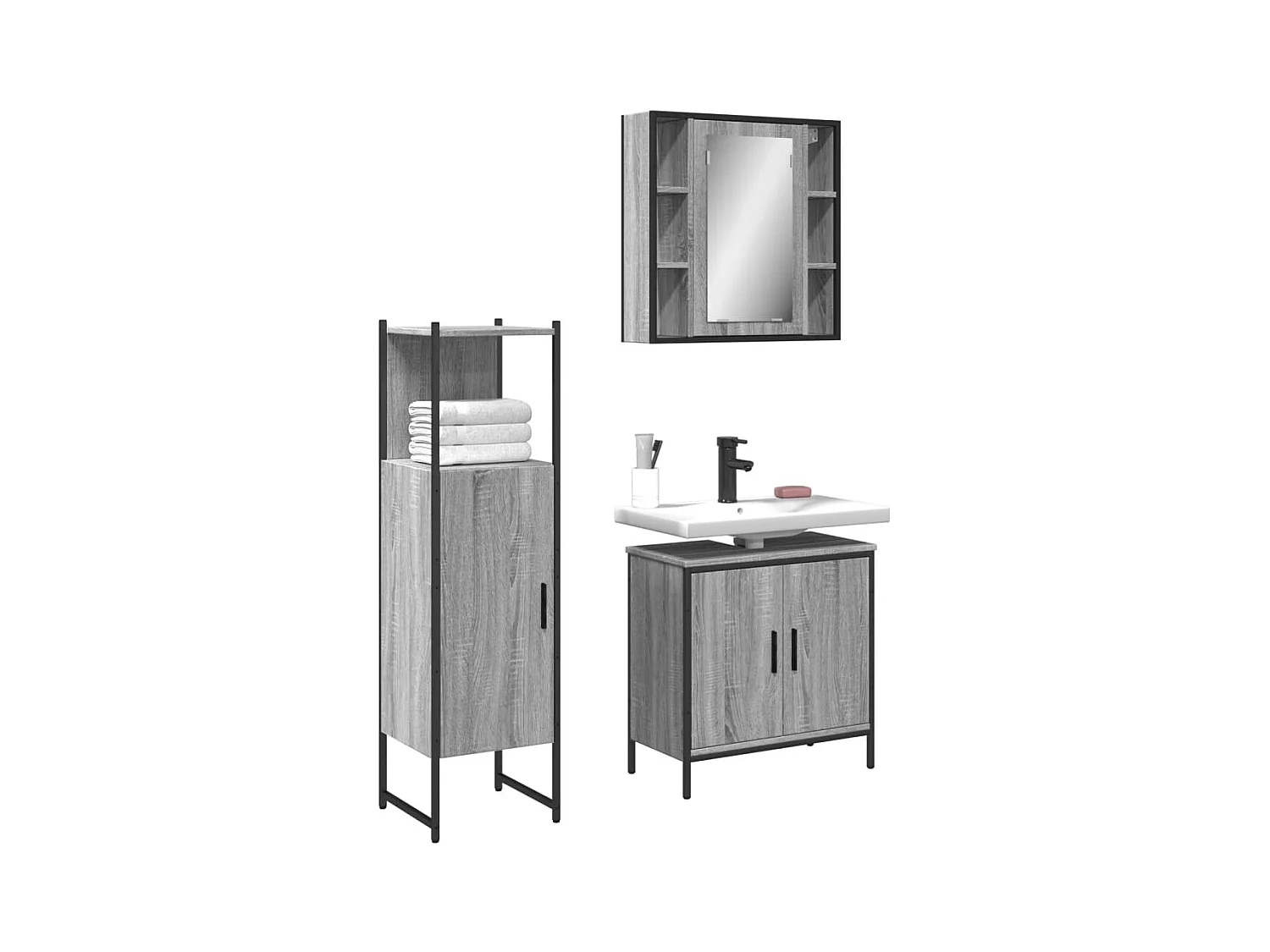 Ensemble d'armoires de salle de bain 3 pcs sonoma gris