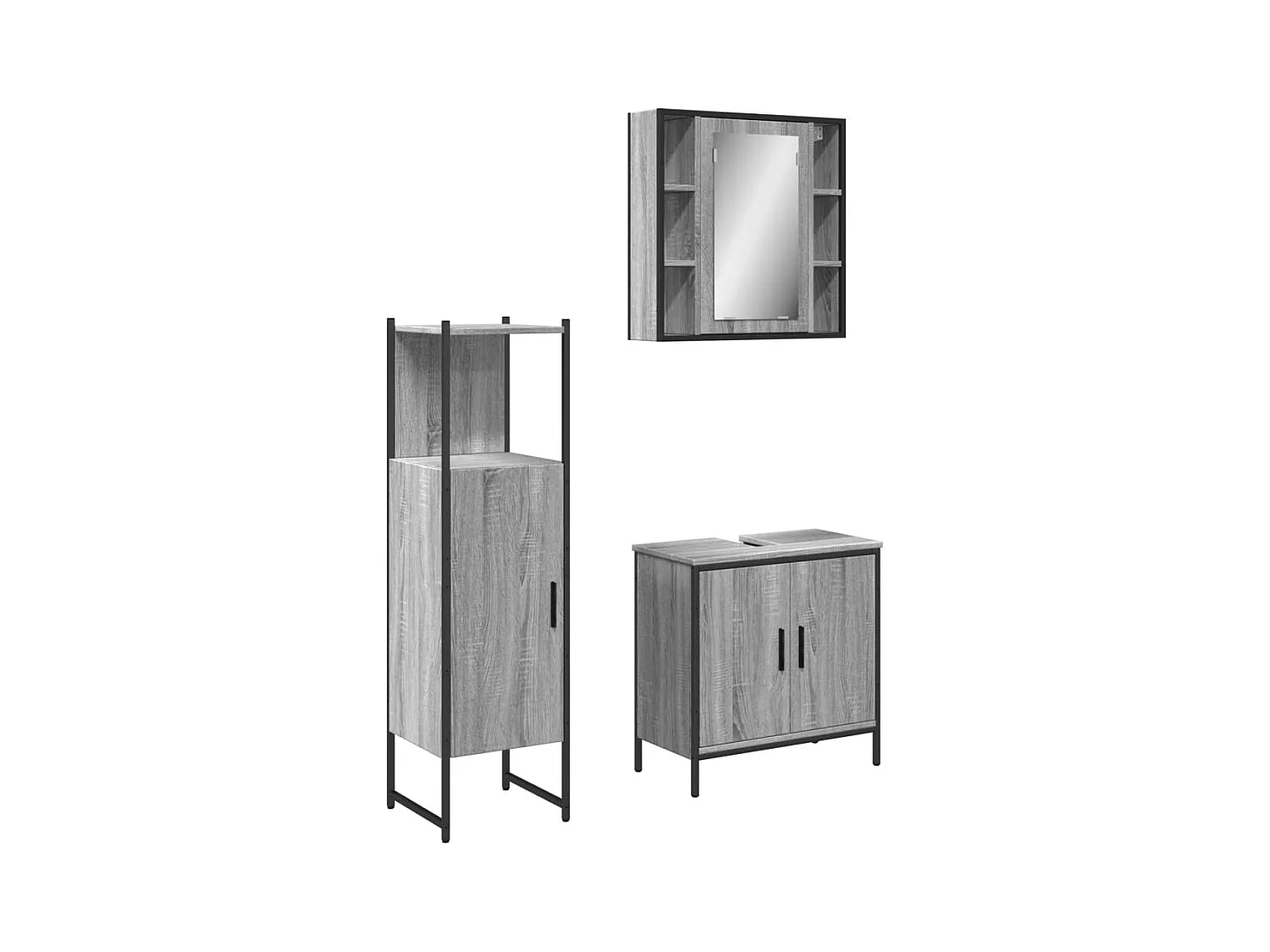 Ensemble d'armoires de salle de bain 3 pcs sonoma gris