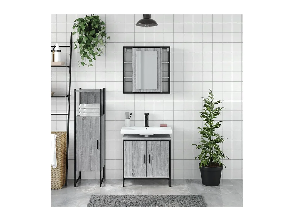 Ensemble d'armoires de salle de bain 3 pcs sonoma gris