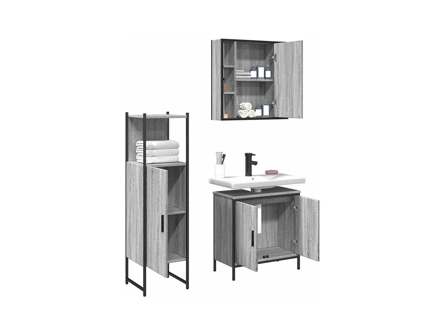 Ensemble d'armoires de salle de bain 3 pcs sonoma gris