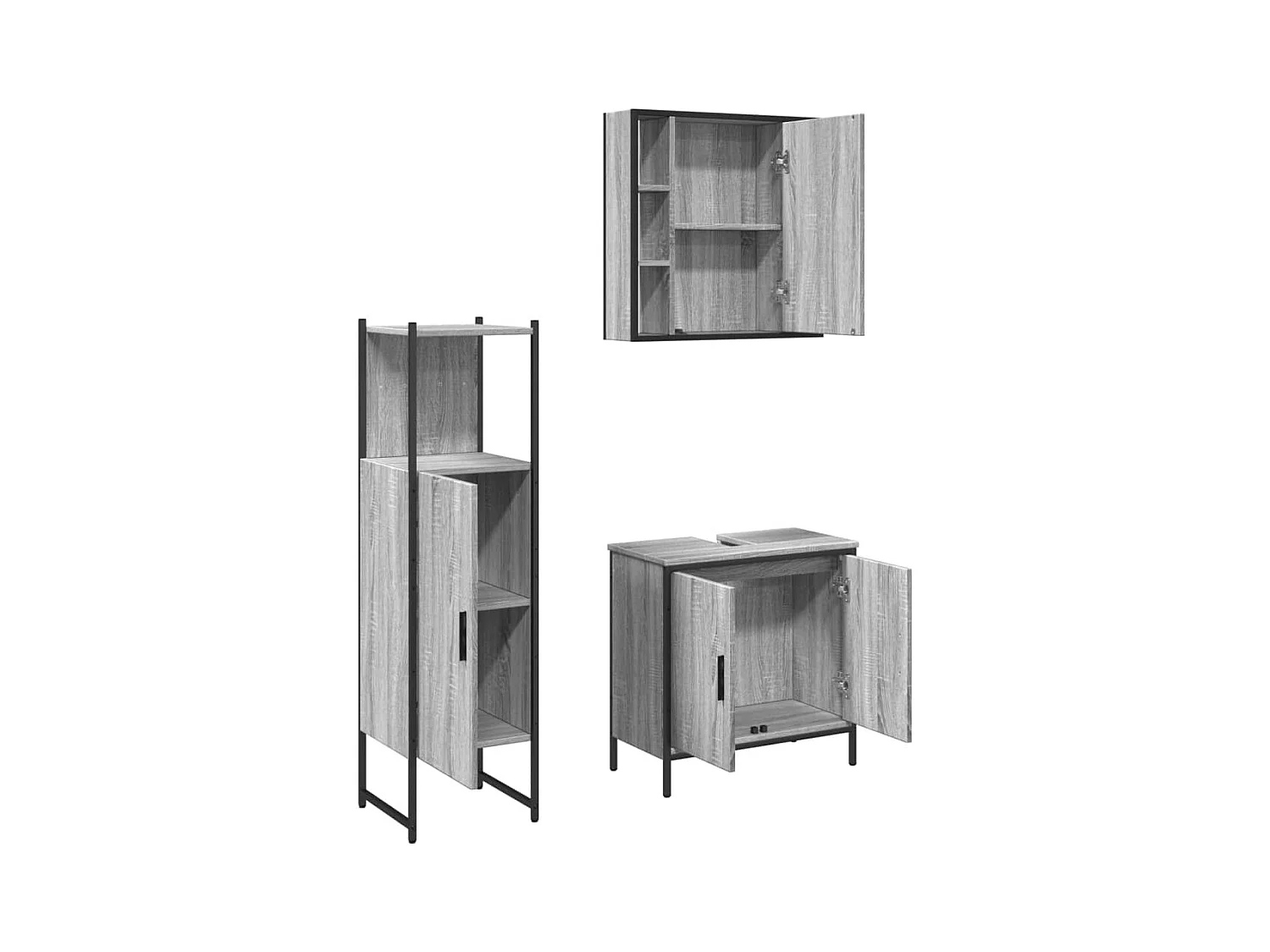 Ensemble d'armoires de salle de bain 3 pcs sonoma gris