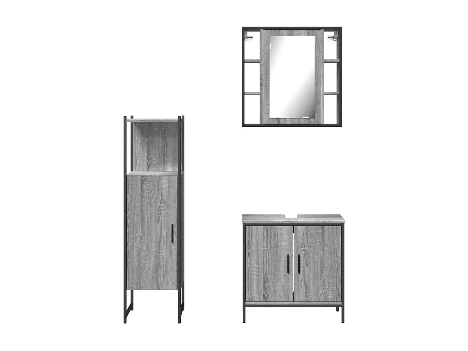 Ensemble d'armoires de salle de bain 3 pcs sonoma gris