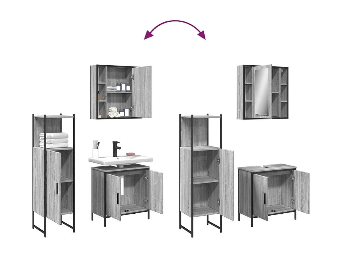 Ensemble d'armoires de salle de bain 3 pcs sonoma gris