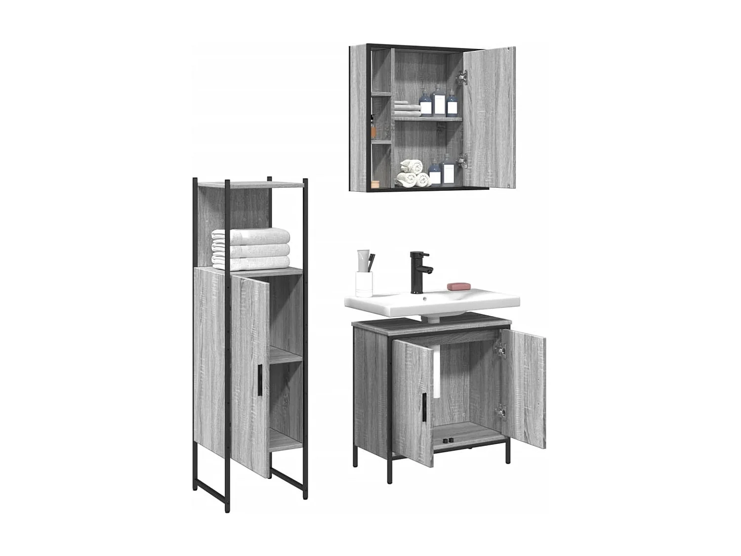 Ensemble d'armoires de salle de bain 3 pcs sonoma gris