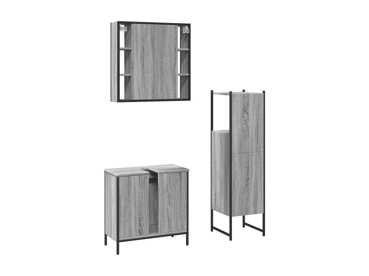 Ensemble d'armoires de salle de bain 3 pcs sonoma gris