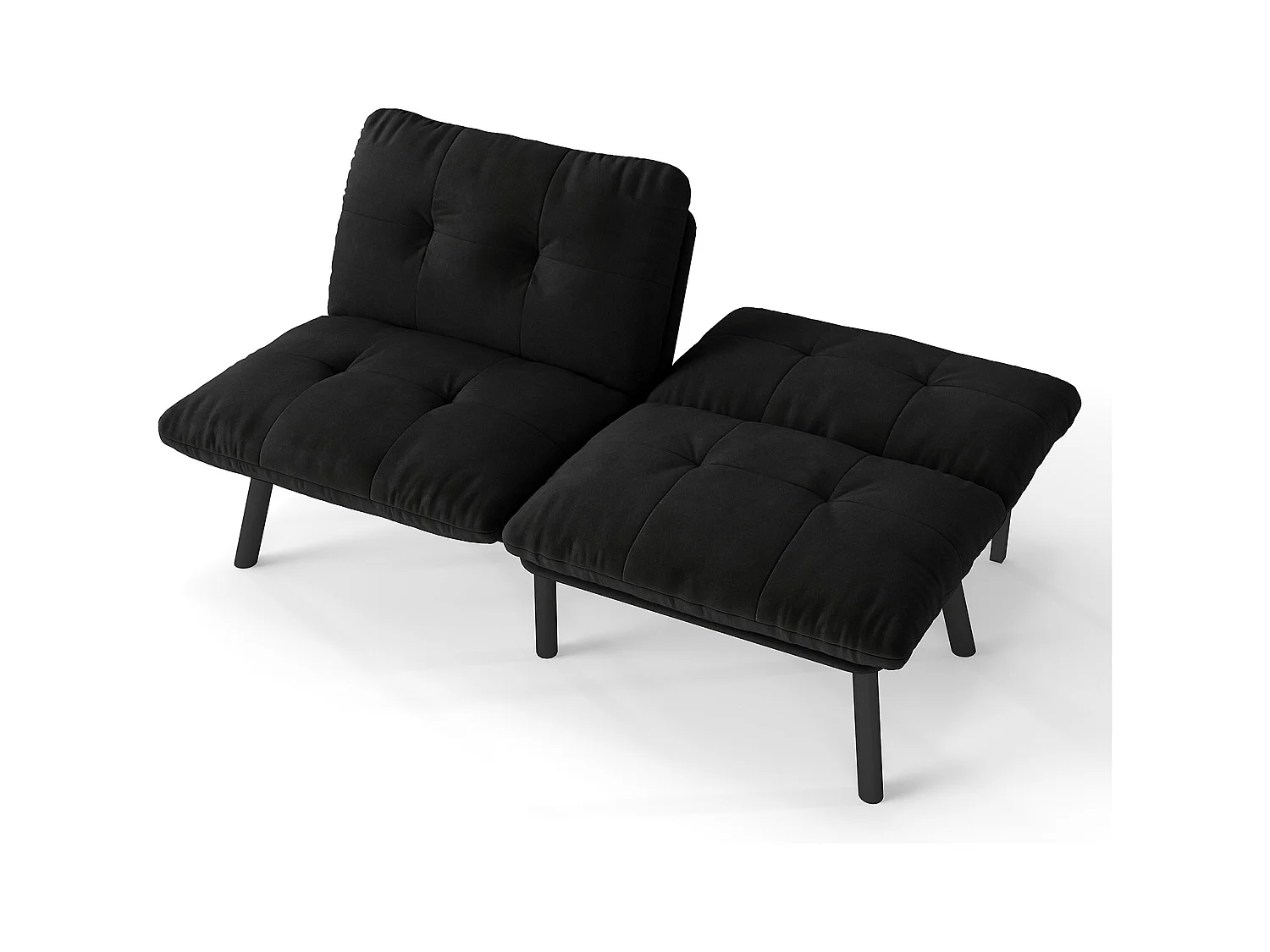 Divano letto trasformabile a 2 posti, design moderno, velluto e metallo, nero (160x81x78 cm)