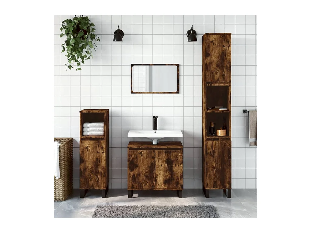 Ensemble d'armoires de salle de bain 3 pcs chêne fumé