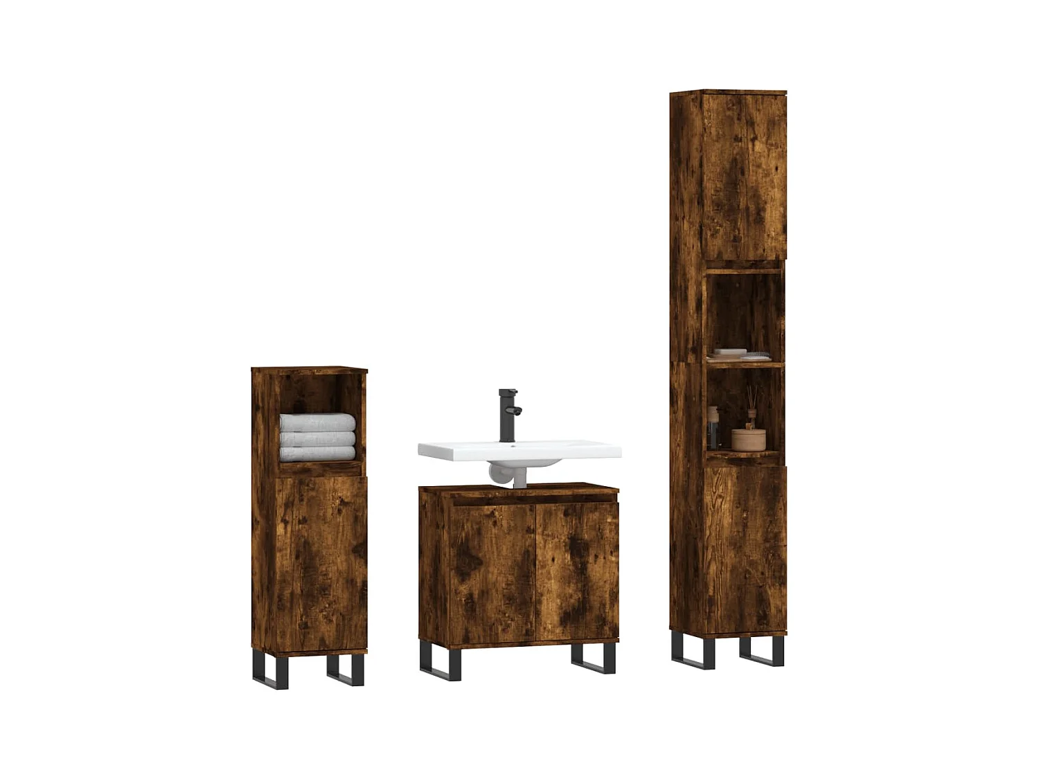 Ensemble d'armoires de salle de bain 3 pcs chêne fumé