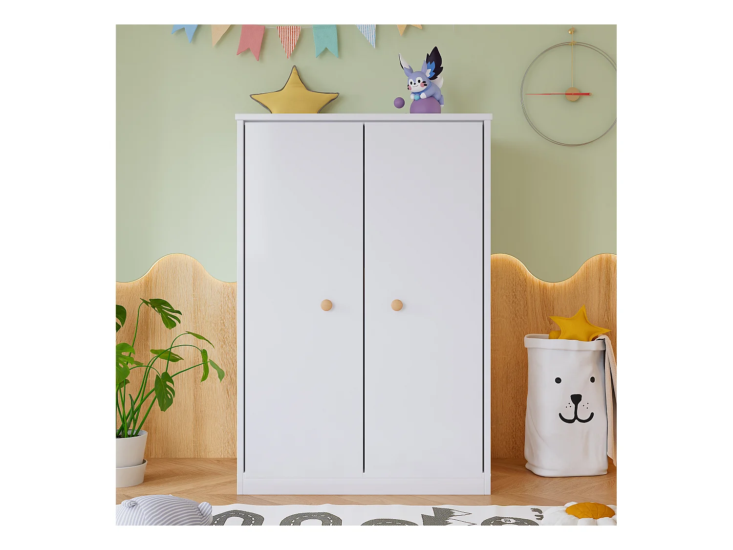 Armoire 2 portes avec barre à vêtements, design compact, MDF, blanc (80x50x120cm)