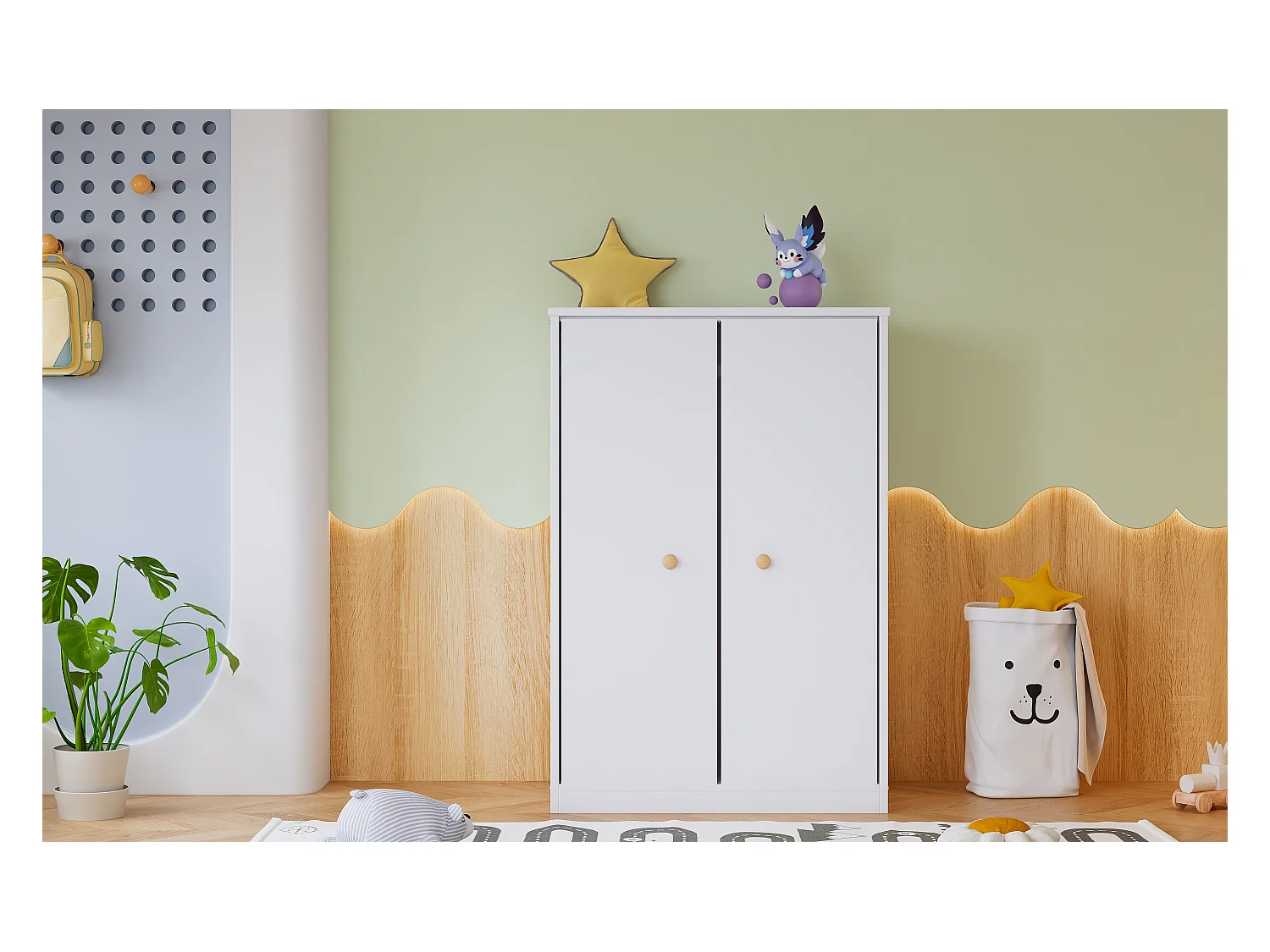 Armario de 2 puertas con barra para ropa, diseño compacto, MDF, blanco (80x50x120cm)