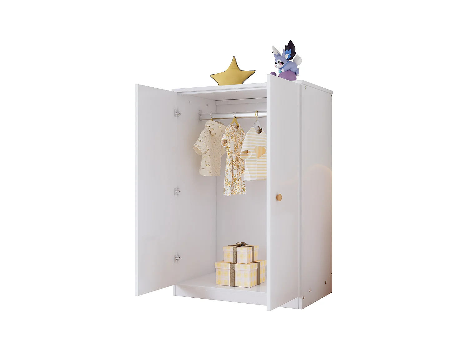 Armario de 2 puertas con barra para ropa, diseño compacto, MDF, blanco (80x50x120cm)