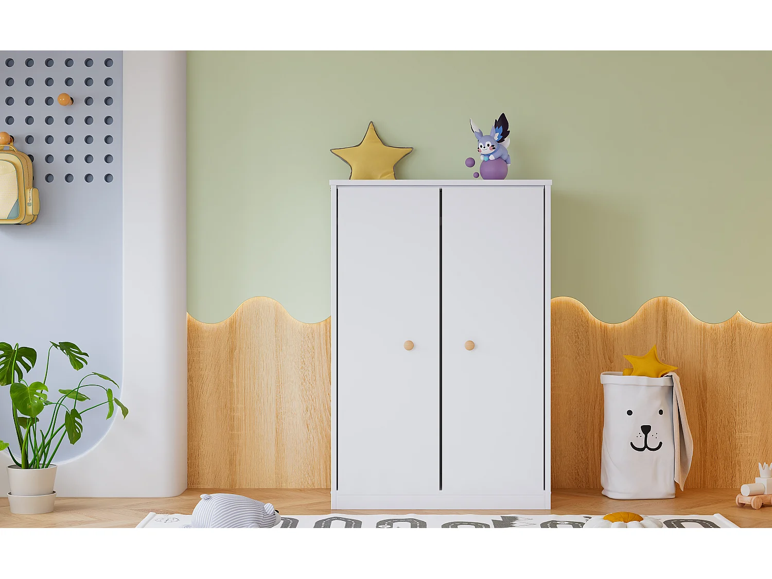 Armario de 2 puertas con barra para ropa, diseño compacto, MDF, blanco (80x50x120cm)