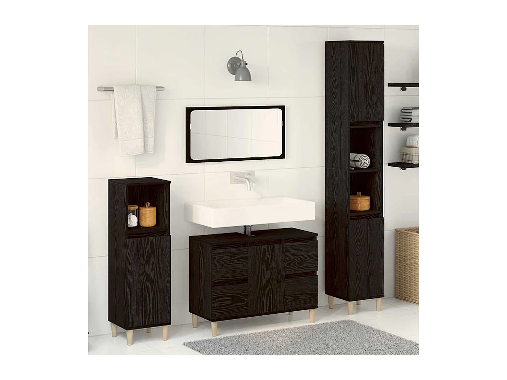 Ensemble de mobilier de salle de bain avec tiroir 3 pcs Noir