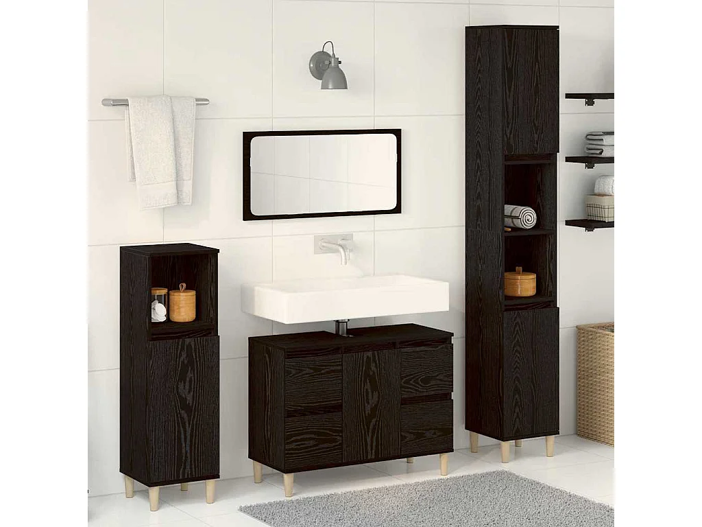 Badezimmermöbel-Set mit Schublade 3-teilig Schwarz