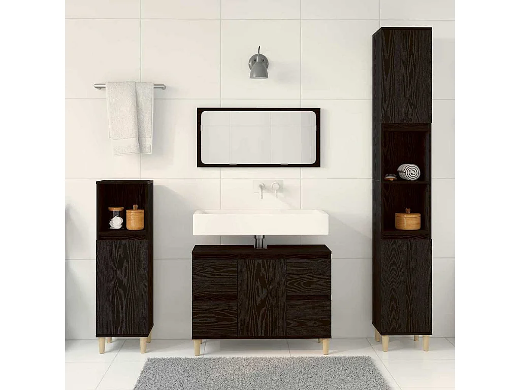 Badezimmermöbel-Set mit Schublade 3-teilig Schwarz