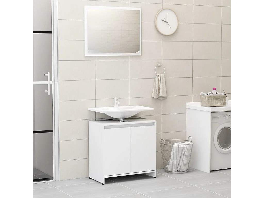 Ensemble de meubles de bain 3 pcs Blanc Bois d'ingénierie