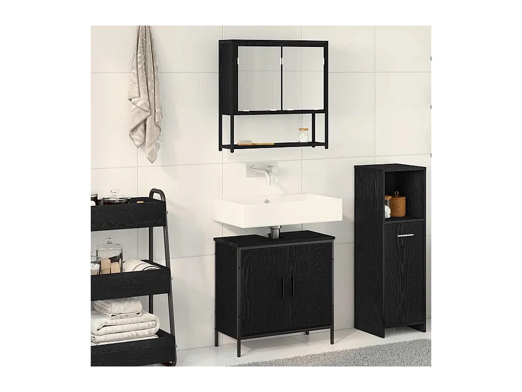 Ensemble de mobilier de salle de bain avec stockage 2 pcs Noir