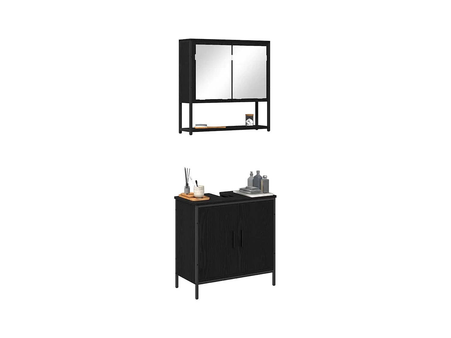Ensemble de mobilier de salle de bain avec stockage 2 pcs Noir
