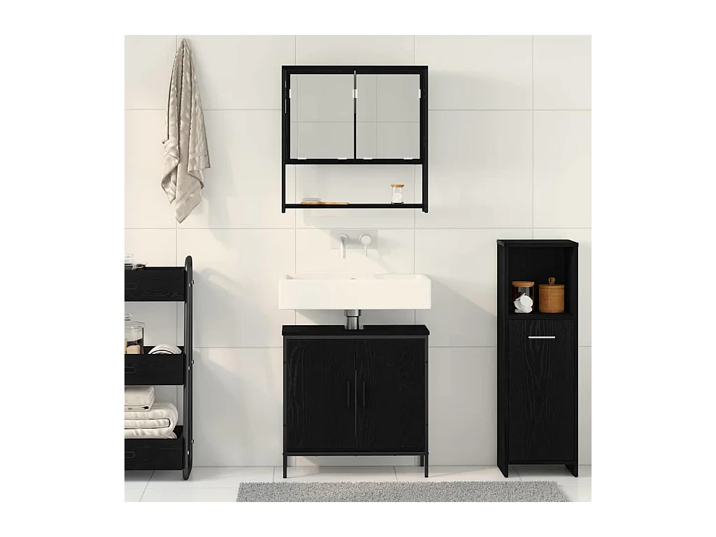 Ensemble de mobilier de salle de bain avec stockage 2 pcs Noir