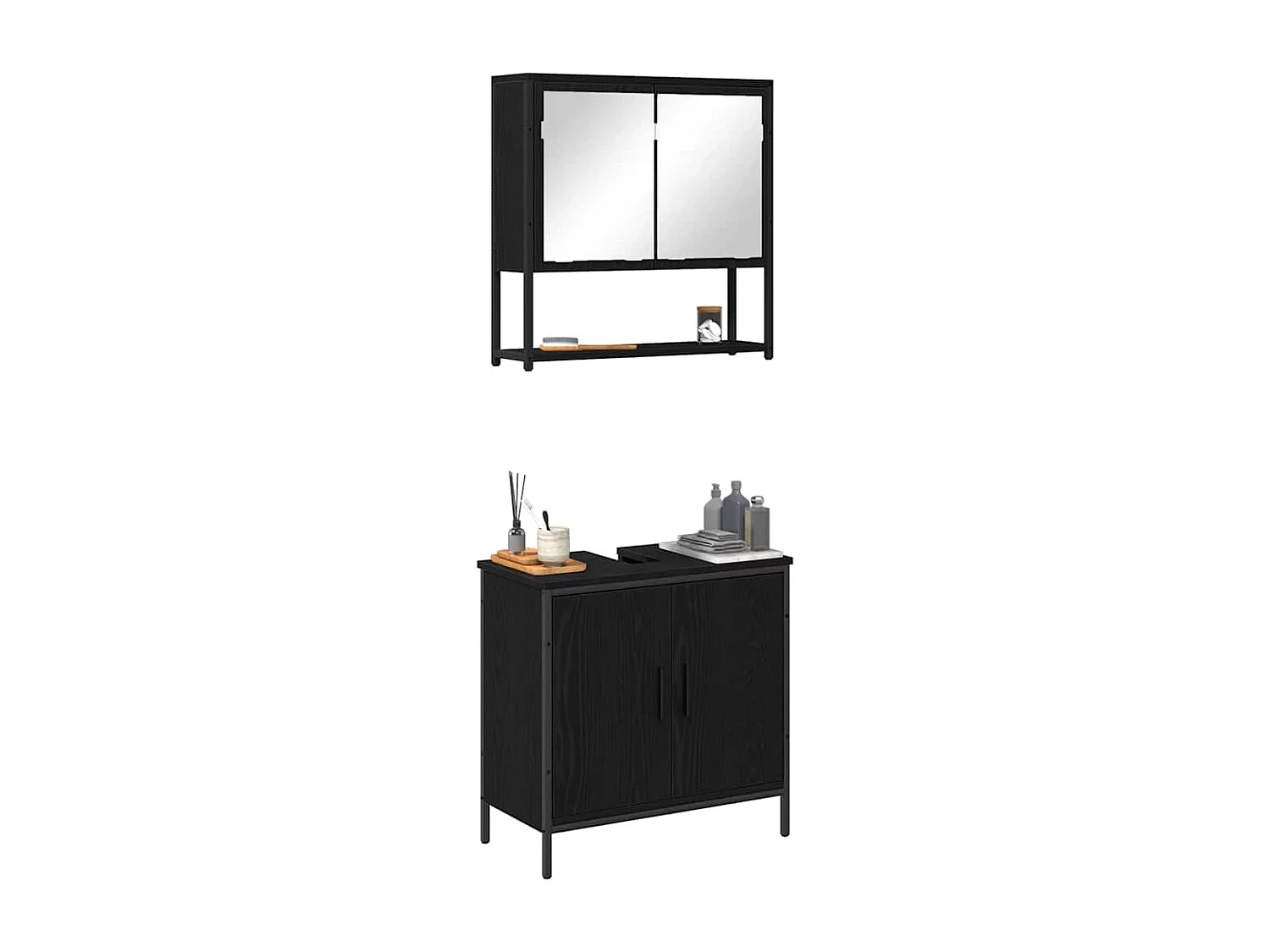 Ensemble de mobilier de salle de bain avec stockage 2 pcs Noir