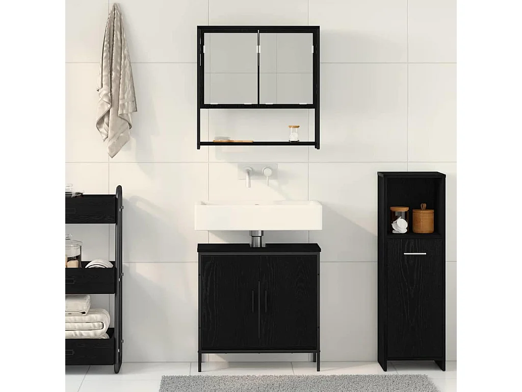 Ensemble de mobilier de salle de bain avec stockage 2 pcs Noir