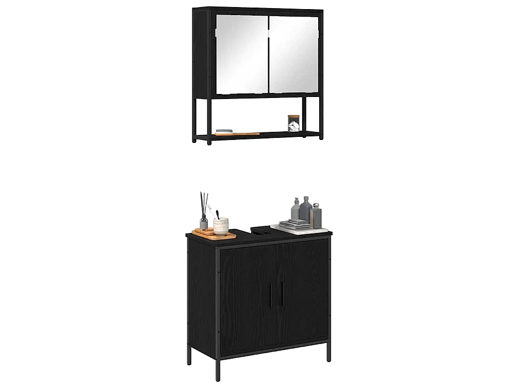 Conjunto de muebles de baño con almacenaje 2 piezas negro