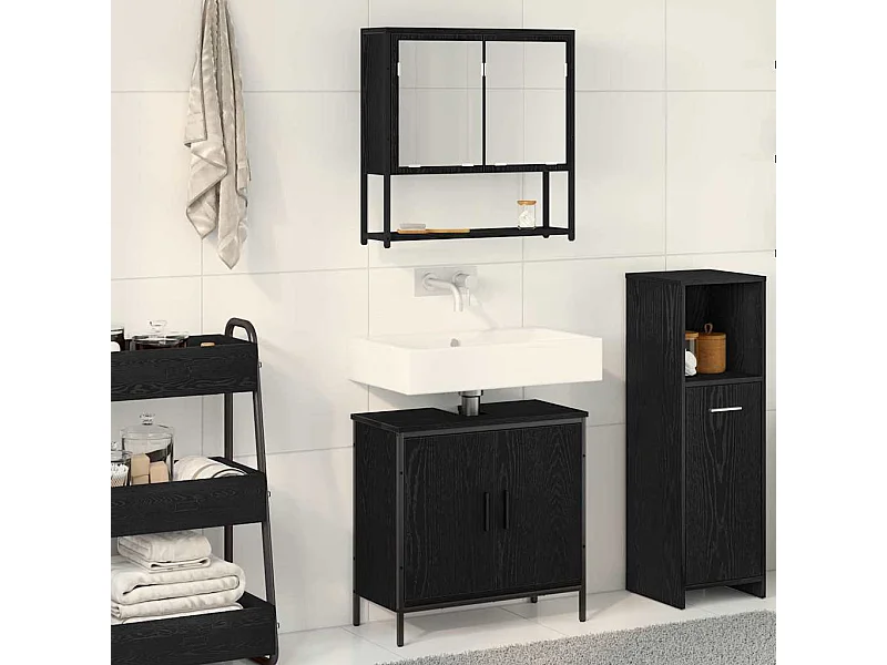 Badezimmermöbel-Set mit Stauraum 2-tlg. Schwarz