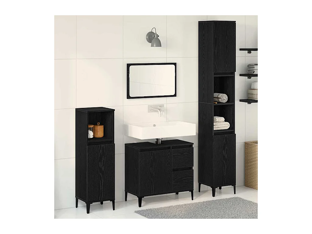 Set di mobili da bagno con cassetto 3 pezzi nero