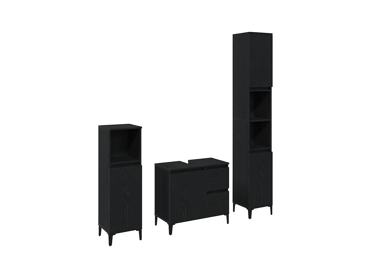 Set di mobili da bagno con cassetto 3 pezzi nero