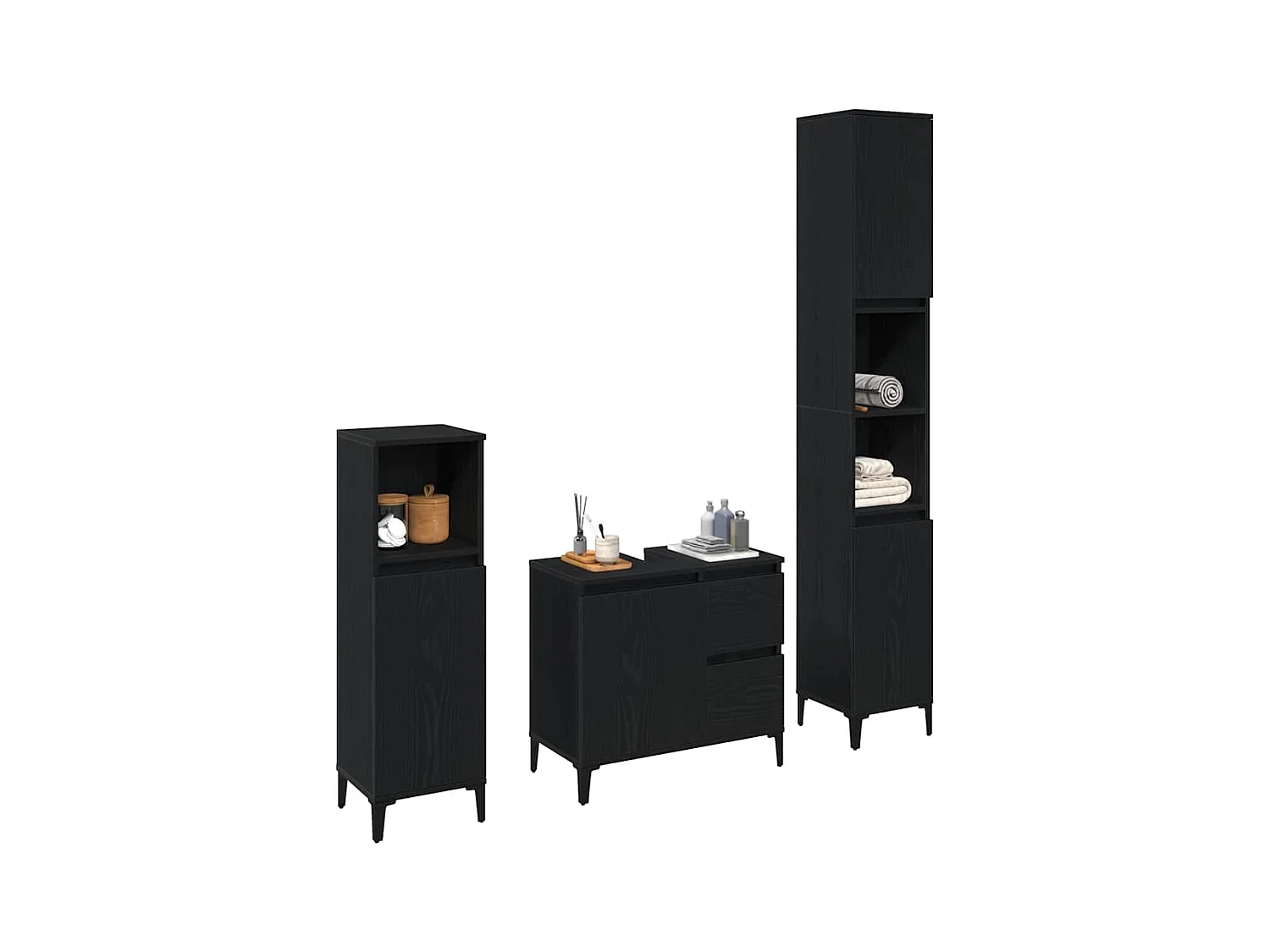 Set di mobili da bagno con cassetto 3 pezzi nero