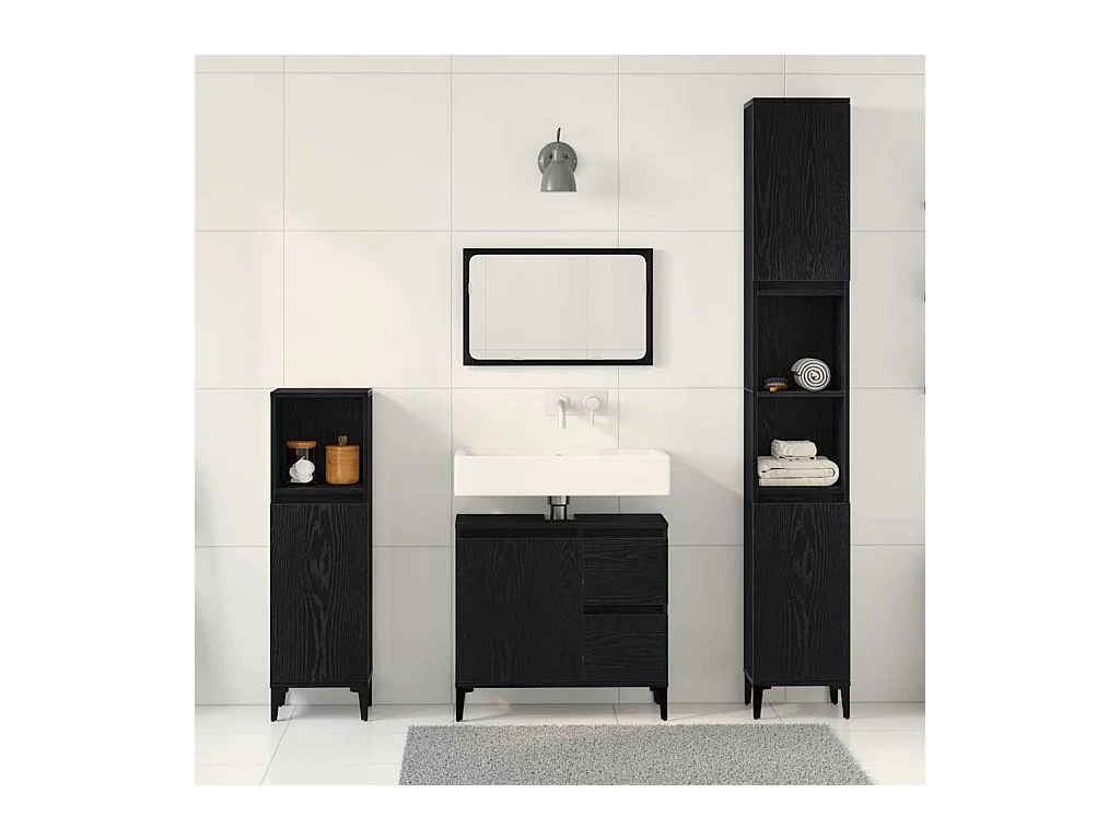 Set di mobili da bagno con cassetto 3 pezzi nero