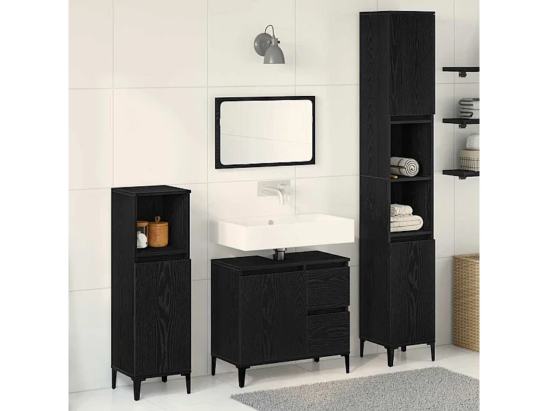 Ensemble de mobilier de salle de bain avec tiroir 3 pcs Noir